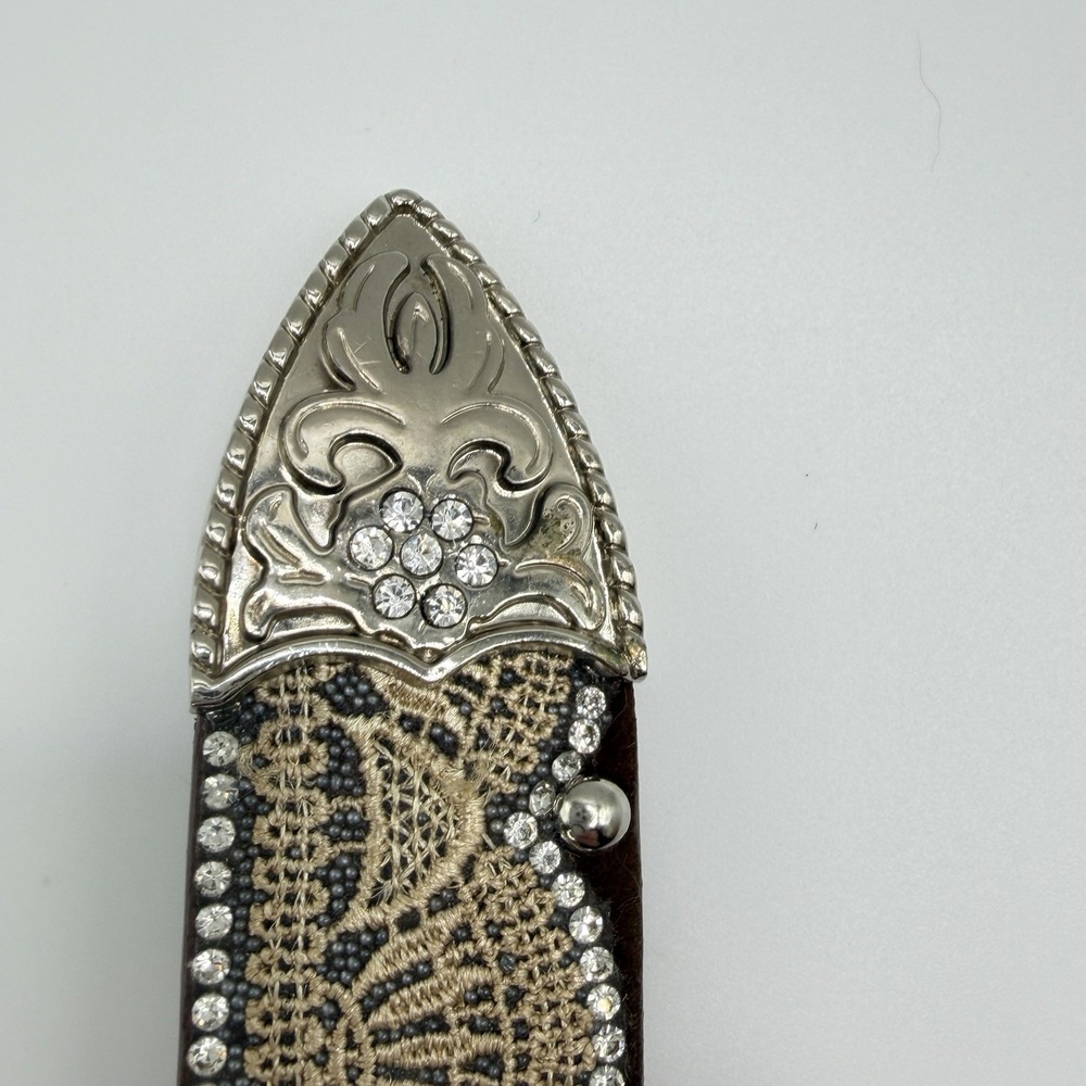 Girl's Small 24" Ranch Brown Lace, Crystal And Stud Genuine Leather Western Belt - Picture 5 of 10